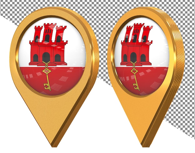 PSD two gold pins with a red roof on the left and the red roof on the right.