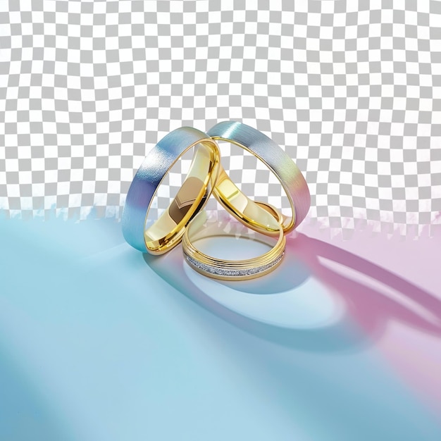 PSD two gold wedding rings on a blue and pink background