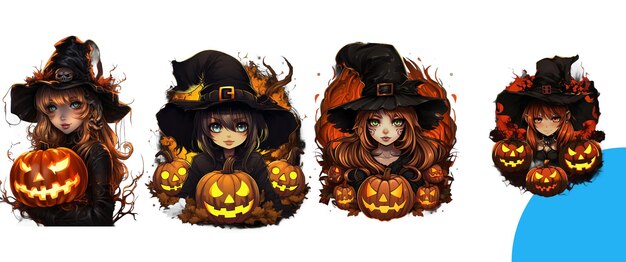 PSD two halloween pumpkins with a witch on them