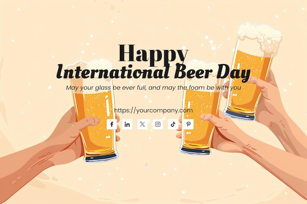 two hands holding beer glasses with the words happy world beer in them