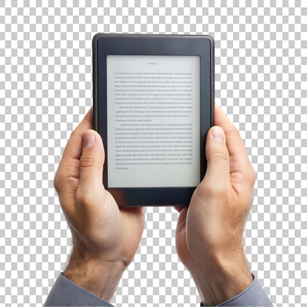 PSD two hands holding e book on transparent background