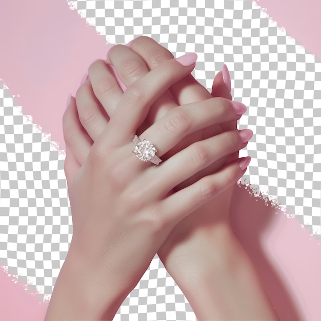 two hands with a diamond ring on them