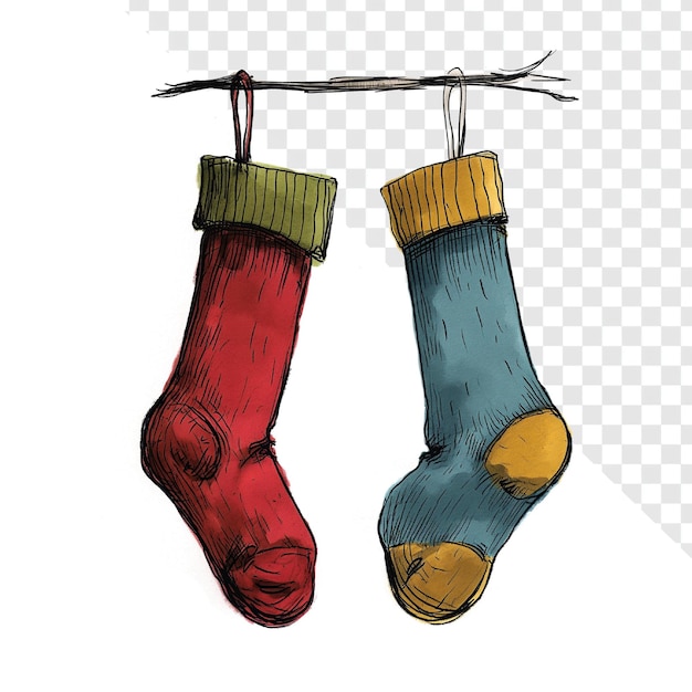 Two Hanging Cartoon Style Socks Illustration Transparent Background