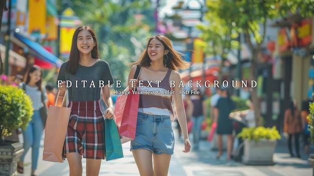 Two Happy Friends Shopping in a Vibrant City Street