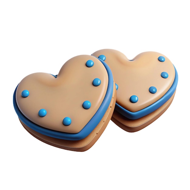 PSD two heart cookies with blue polka dots on them one of which says quot love quot