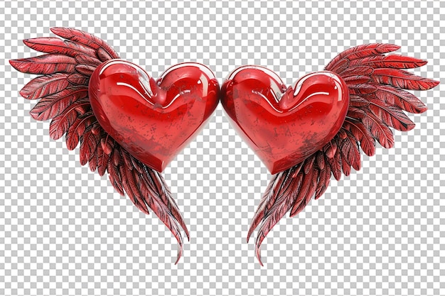 PSD two hearts with wings alone on transparent background