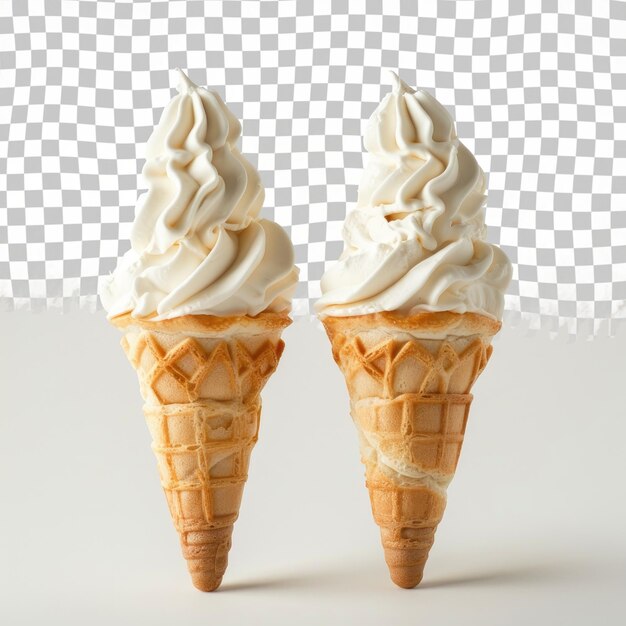 PSD two ice cream cones with a white background with a square pattern in the background