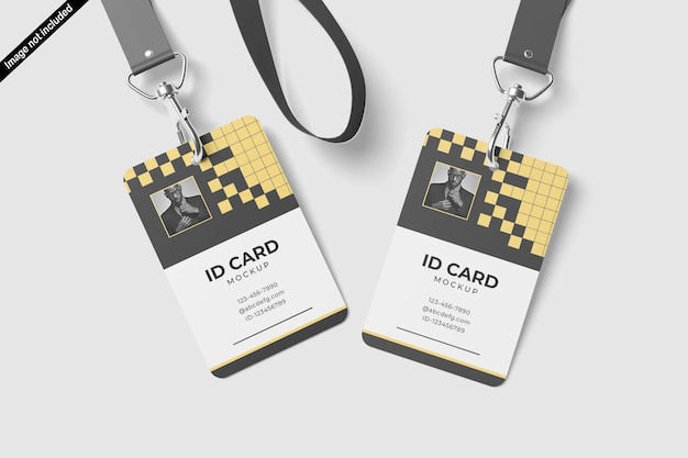 Two id cards with a gray strap that says'id card'on it