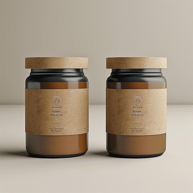 two jars of brown and tan colored paint sit on a white surface