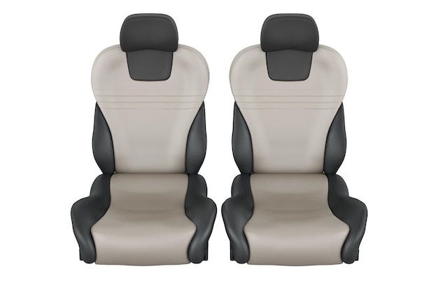 PSD two leather bucket seats car seats front view 3d rendering isolated on transparent background