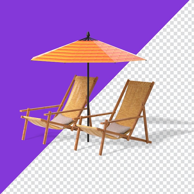 two lounge chairs with an umbrella and an umbrella on a checkered background