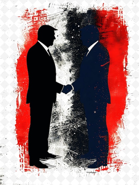 PSD two men shaking hands in front of a red and blue background