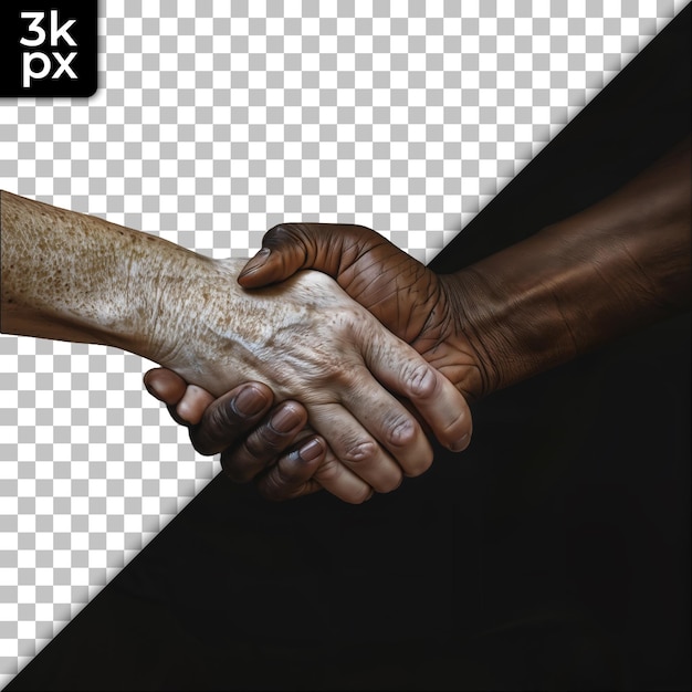 PSD two men shaking hands with a black background with a photo of a man shaking hands