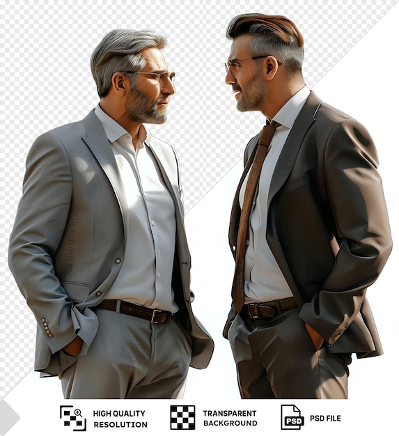 PSD two men in suits facing each other with a transparent background