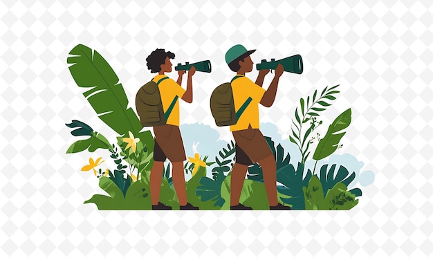 two men with backpacks with binoculars in the grass