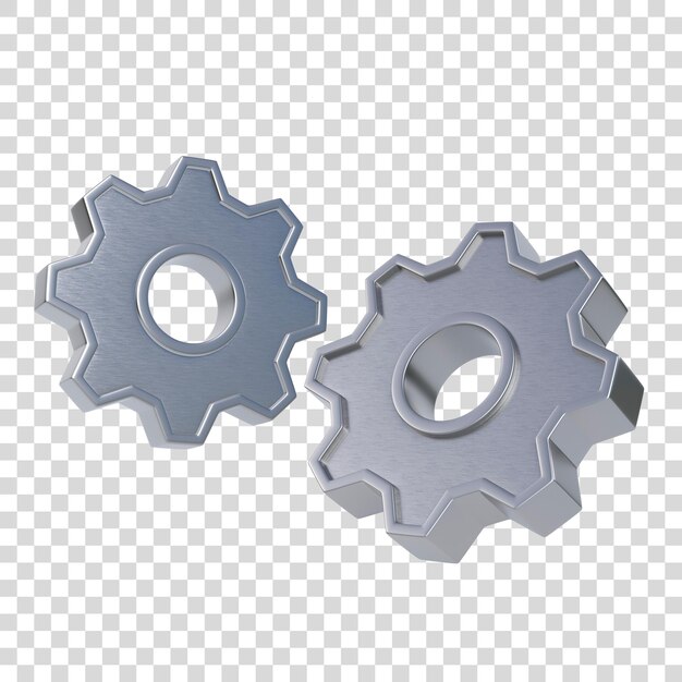 Two metal gears isolated on white background 3D render illustration