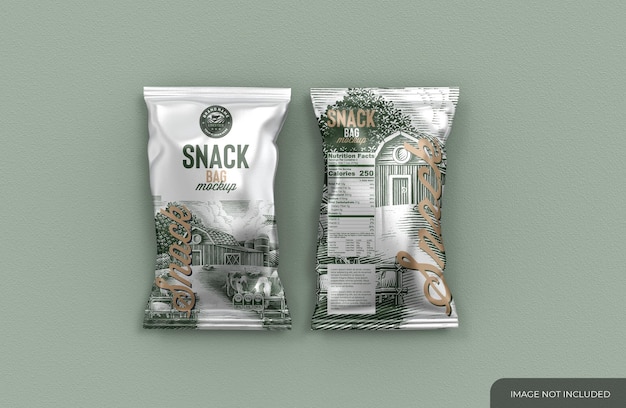 Two Metallic Snack Bag Mockup 