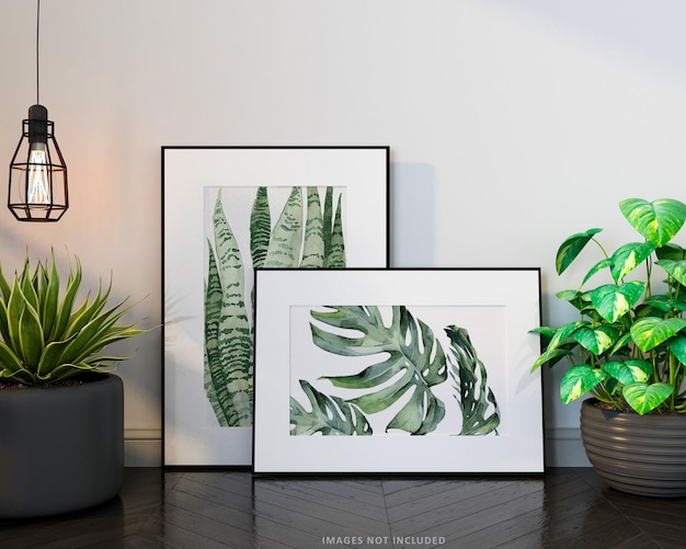 Two mockup frames in living room interior