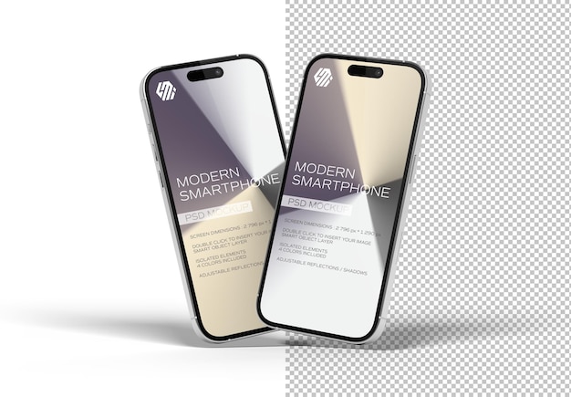 Two modern smartphones isolated on white Mockup