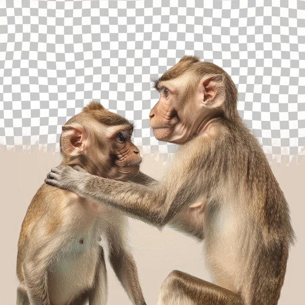 PSD two monkeys are hugging each other one is holding another