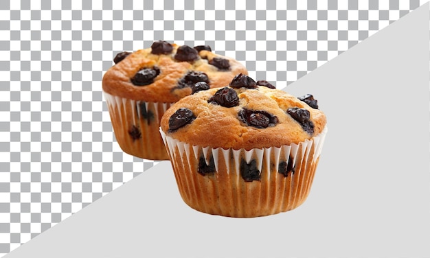 two muffins with chocolate chips and a black background