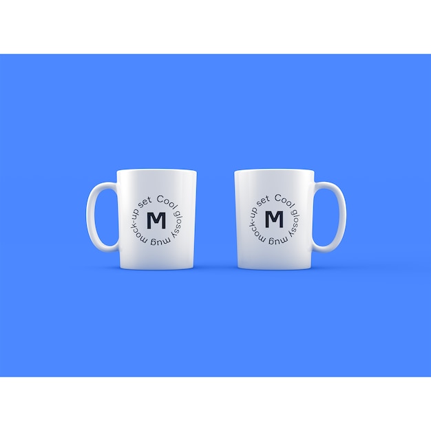 PSD two mugs on blue background mock up