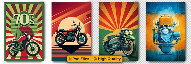 PSD two pictures of a motorcycle and a red and yellow sign that says quot full sized quot