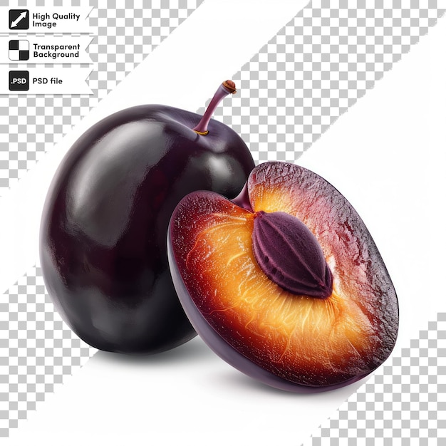 two plums are shown on a white background