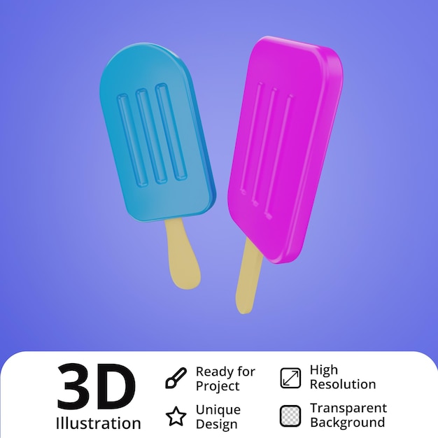 Two popsicle 3d illustration