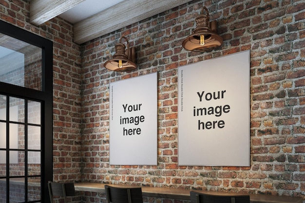 Two posters on a brick wall that say your image here.