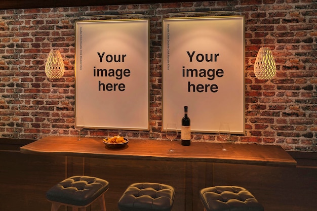 Two posters on a brick wall that say your image here.