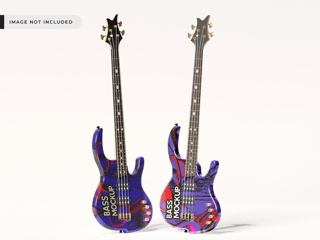 PSD two purple bass guitars with the word bass on them