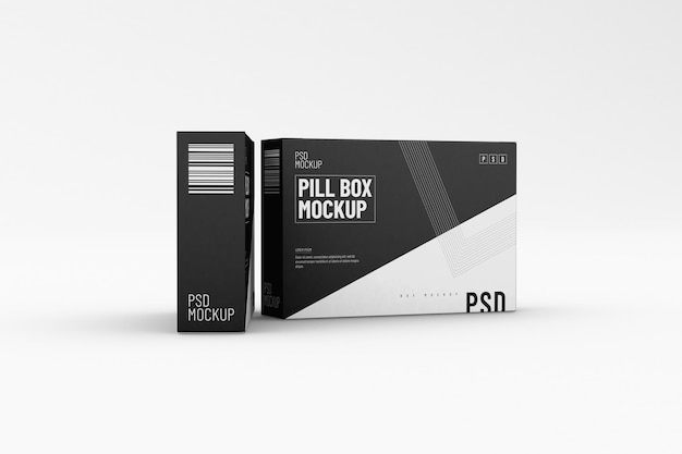 Two rectangular pill blister boxes packaging template for product design mockup On clean background