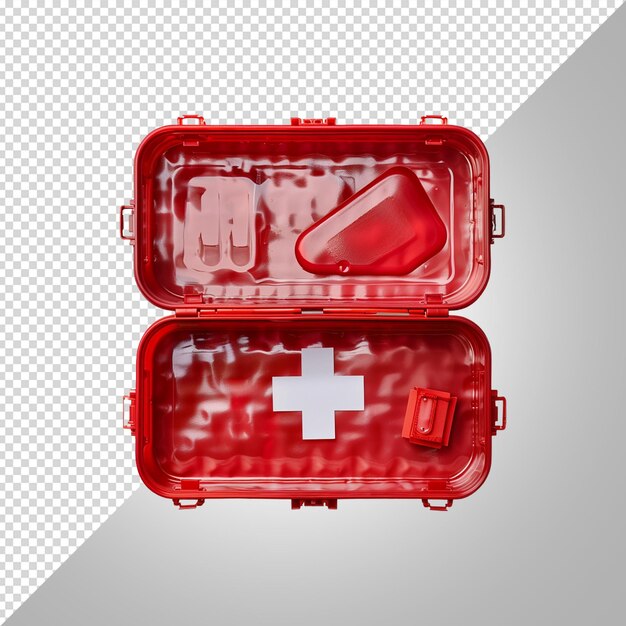 two red plastic containers with a white cross on the bottom