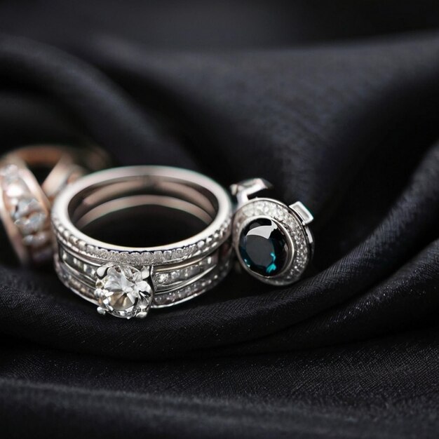 two rings with a diamond ring on the left and a diamond ring on the left