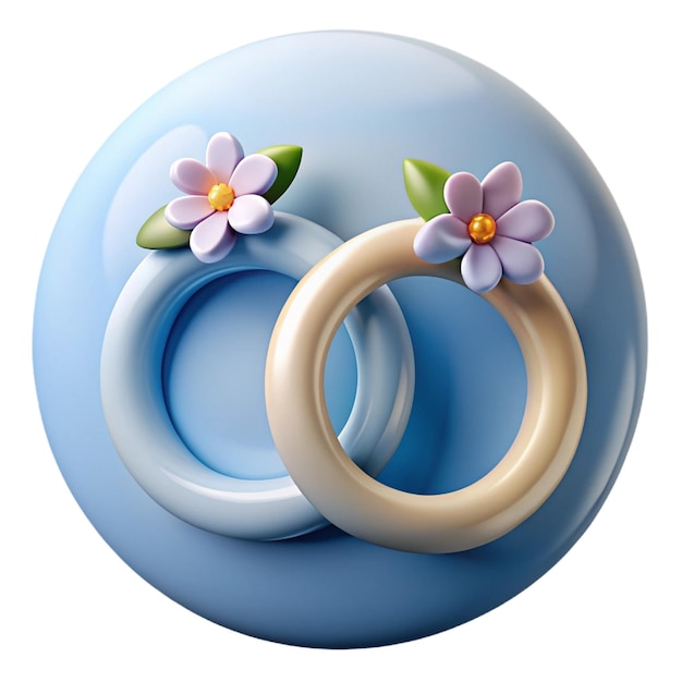 PSD two rings with flowers on them are placed on a blue surface