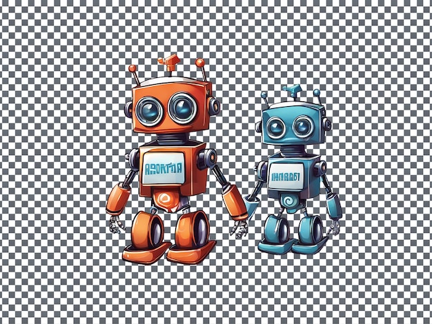 two robots are standing next to each other and one has the word quot t quot on it