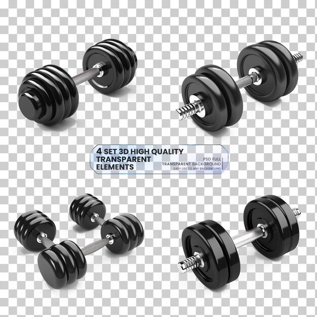 PSD two of rubber metal dumbbell with copy space on transparent background