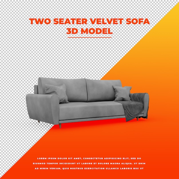 Two Seater Velvet Sofa 3d isolated model