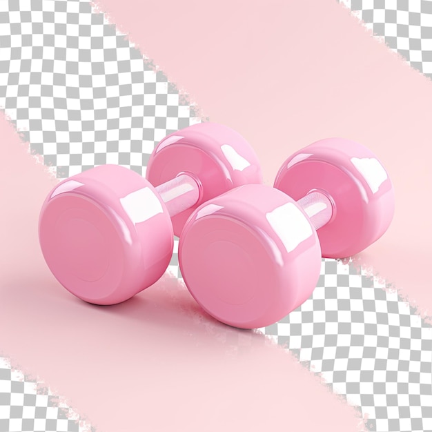 Two shiny pink dumbbells on a transparent background