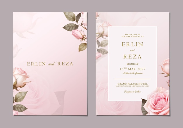 two side wedding invitation template with flower background