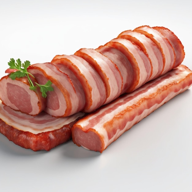 two slices of bacon are on a table with a parsley sprinkled on top