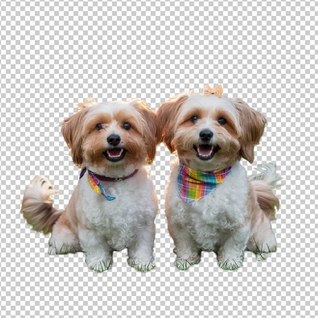 PSD two small dogs with colorful scarfs on a white background