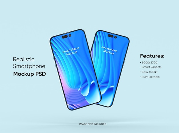 Two smartphones 14 pro max mockup for App and Website UI branding 2 Phones in front and back side 3D render