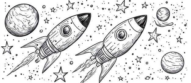 PSD two space rockets in the stars