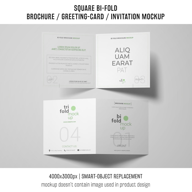 two square bi-fold brochure or greeting card mockups