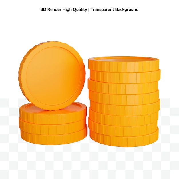 Two stacks of gold coins with one coin on one stack 3d render illustration