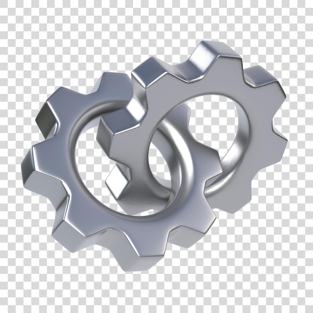 Two steel gears isolated on white background 3D render illustration