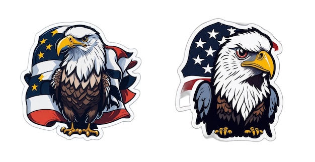 Two stickers of bald eagle and an american flag.