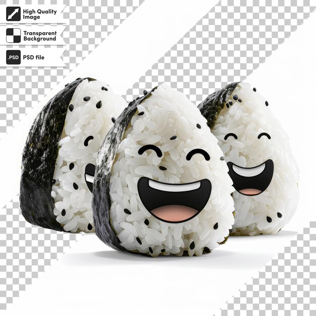 two sushi rolls are sitting on a white background with a picture of a smiling face